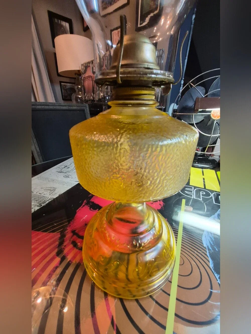 Amber Glass Oil Lamp - Decorative Home Accent